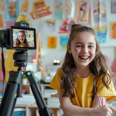 Happy Young Girl Creating Content for Video Blog